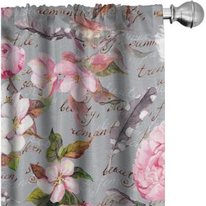 Ambesonne Tropical Curtains, Neutral Colors Boho Silhouettes of Exotic Jungle Leaves Gothic Vibes, Window Treatments 2 Panel Set for Living Room Bedroom, Pair of – 28″ x 63″, Charcoal Grey Pale Grey(Pink Forest Green)