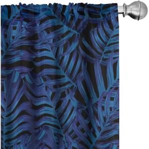 Ambesonne Tropical Curtains, Neutral Colors Boho Silhouettes of Exotic Jungle Leaves Gothic Vibes, Window Treatments 2 Panel Set for Living Room Bedroom, Pair of – 28″ x 63″, Charcoal Grey Pale Grey(Dark Blue Sea Blue)