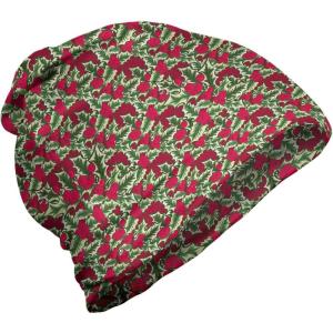 Ambesonne Unisex Beanie, Christmas Flower Bouquet, Hiking Outdoors Vermilion Green