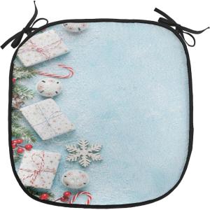 Ambesonne Vintage Christmas Chair Cushion Pads Set of 6, Snowy Winter Branches and Pine Cones Top View Rustic Vibes, Anti-Slip Seat Padding for Kitchen & Patio, 16″x16″, Ecru and Olive Green(Soft Blue Dark Pink)