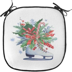 Ambesonne Vintage Christmas Chair Cushion Pads Set of 6, Snowy Winter Branches and Pine Cones Top View Rustic Vibes, Anti-Slip Seat Padding for Kitchen & Patio, 16″x16″, Ecru and Olive Green(Green Lavender Dark Pink)