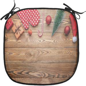 Ambesonne Vintage Christmas Chair Cushion Pads Set of 6, Snowy Winter Branches and Pine Cones Top View Rustic Vibes, Anti-Slip Seat Padding for Kitchen & Patio, 16″x16″, Ecru and Olive Green(Caramel Dark Pink Emerald)