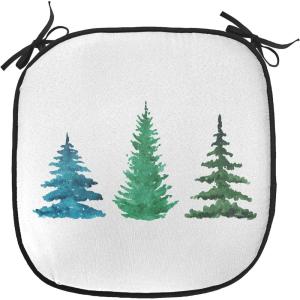 Ambesonne Vintage Christmas Chair Cushion Pads Set of 6, Snowy Winter Branches and Pine Cones Top View Rustic Vibes, Anti-Slip Seat Padding for Kitchen & Patio, 16″x16″, Ecru and Olive Green(Petrol Blue Forest Green)