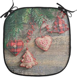 Ambesonne Vintage Christmas Chair Cushion Pads Set of 6, Snowy Winter Branches and Pine Cones Top View Rustic Vibes, Anti-Slip Seat Padding for Kitchen & Patio, 16″x16″, Ecru and Olive Green(Vermilion Dark Green)