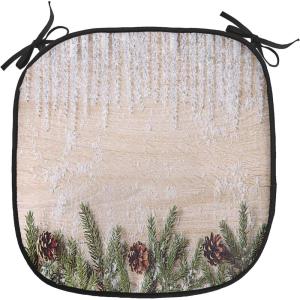Ambesonne Vintage Christmas Chair Cushion Pads Set of 6, Snowy Winter Branches and Pine Cones Top View Rustic Vibes, Anti-Slip Seat Padding for Kitchen & Patio, 16″x16″, Ecru and Olive Green(Ecru and Olive Green)