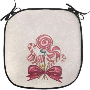 Ambesonne Vintage Christmas Chair Cushion Pads Set of 6, Snowy Winter Branches and Pine Cones Top View Rustic Vibes, Anti-Slip Seat Padding for Kitchen & Patio, 16″x16″, Ecru and Olive Green(Dark Pink Blush)
