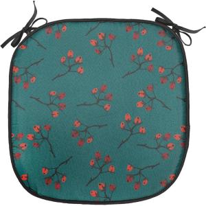 Ambesonne Winter Chair Seating Cushion Set of 4, Deer Silhouettes with Blossoming Flowers Abstract Christmas Nature, Anti-Slip Seat Padding for Kitchen & Patio, 16″x16″, Olive Green Pale Green(Vermilion Teal)