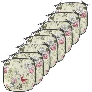 Ambesonne Winter Chair Seating Cushion Set of 4, Deer Silhouettes with Blossoming Flowers Abstract Christmas Nature, Anti-Slip Seat Padding for Kitchen & Patio, 16″x16″, Olive Green Pale Green(Olive Green Pale Green)