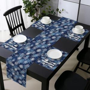 Ambesonne Winter Table Runner & Placemats, Various Different Ornate Snowflakes Blizzard Cold Season Xmas Themed, Set for Dining Table Decor, Placemat 4 pcs + Runner 16″x72″, Pale Blue