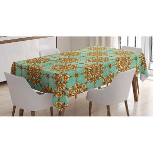 Ambesonne Winter Tablecloth, Pattern with Ornate Snowflake Motifs and Dots Retro Christmas Inspired Repetitive, Rectangular Table Cover for Dining Room Kitchen Decor, 60″ X 84″,White Bluegrey(Orange Mint)