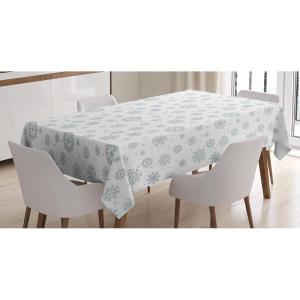 Ambesonne Winter Tablecloth, Pattern with Ornate Snowflake Motifs and Dots Retro Christmas Inspired Repetitive, Rectangular Table Cover for Dining Room Kitchen Decor, 60″ X 84″,White Bluegrey(White Bluegrey)