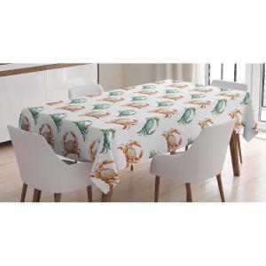 Ambesonne Winter Tablecloth, Pattern with Ornate Snowflake Motifs and Dots Retro Christmas Inspired Repetitive, Rectangular Table Cover for Dining Room Kitchen Decor, 60″ X 84″,White Bluegrey(Orange Turquoise)