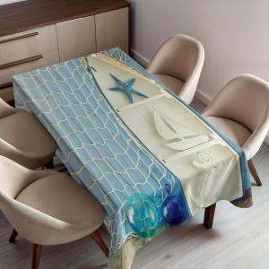 Ambesonne Winter Tablecloth, Pattern with Ornate Snowflake Motifs and Dots Retro Christmas Inspired Repetitive, Rectangular Table Cover for Dining Room Kitchen Decor, 60″ X 84″,White Bluegrey(Blue Cream)