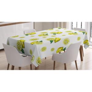 Ambesonne Winter Tablecloth, Pattern with Ornate Snowflake Motifs and Dots Retro Christmas Inspired Repetitive, Rectangular Table Cover for Dining Room Kitchen Decor, 60″ X 84″,White Bluegrey(Green and Yellow)