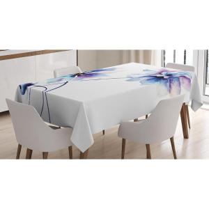 Ambesonne Winter Tablecloth, Pattern with Ornate Snowflake Motifs and Dots Retro Christmas Inspired Repetitive, Rectangular Table Cover for Dining Room Kitchen Decor, 60″ X 84″,White Bluegrey(White Purple)