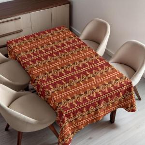 Ambesonne Winter Tablecloth, Pattern with Ornate Snowflake Motifs and Dots Retro Christmas Inspired Repetitive, Rectangular Table Cover for Dining Room Kitchen Decor, 60″ X 84″,White Bluegrey(Orange Ginger)