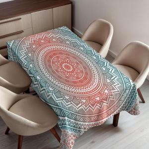 Ambesonne Winter Tablecloth, Pattern with Ornate Snowflake Motifs and Dots Retro Christmas Inspired Repetitive, Rectangular Table Cover for Dining Room Kitchen Decor, 60″ X 84″,White Bluegrey(Teal Coral)