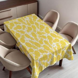 Ambesonne Winter Tablecloth, Pattern with Ornate Snowflake Motifs and Dots Retro Christmas Inspired Repetitive, Rectangular Table Cover for Dining Room Kitchen Decor, 60″ X 84″,White Bluegrey(Pastel Yellow White)