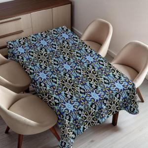 Ambesonne Winter Tablecloth, Retro Style Christmas Pattern with Various Gentle Snowflake Motifs Vintage Pastel, Dining Room Kitchen Rectangular Table Cover, 52″ X 70″,Pale Beige(Blue Black)