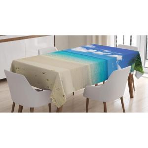 Ambesonne Winter Tablecloth, Retro Style Christmas Pattern with Various Gentle Snowflake Motifs Vintage Pastel, Dining Room Kitchen Rectangular Table Cover, 52″ X 70″,Pale Beige(Blue Brown)