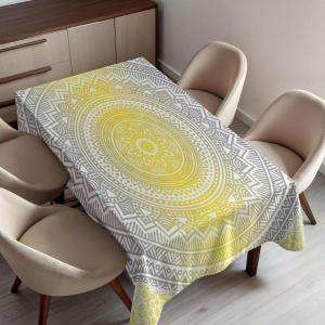 Ambesonne Winter Tablecloth, Retro Style Christmas Pattern with Various Gentle Snowflake Motifs Vintage Pastel, Dining Room Kitchen Rectangular Table Cover, 52″ X 70″,Pale Beige(Yellow Grey)