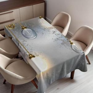Ambesonne Winter Tablecloth, Retro Style Christmas Pattern with Various Gentle Snowflake Motifs Vintage Pastel, Dining Room Kitchen Rectangular Table Cover, 52″ X 70″,Pale Beige(Gold Grey)