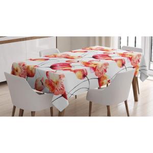 Ambesonne Winter Tablecloth, Retro Style Christmas Pattern with Various Gentle Snowflake Motifs Vintage Pastel, Dining Room Kitchen Rectangular Table Cover, 52″ X 70″,Pale Beige(Orange and White)
