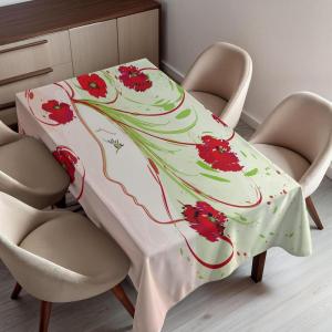 Ambesonne Winter Tablecloth, Retro Style Christmas Pattern with Various Gentle Snowflake Motifs Vintage Pastel, Dining Room Kitchen Rectangular Table Cover, 52″ X 70″,Pale Beige(Green Red)
