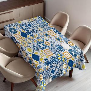 Ambesonne Winter Tablecloth, Retro Style Christmas Pattern with Various Gentle Snowflake Motifs Vintage Pastel, Dining Room Kitchen Rectangular Table Cover, 52″ X 70″,Pale Beige(Mustard White)