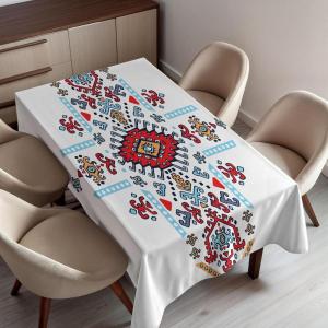 Ambesonne Winter Tablecloth, Retro Style Christmas Pattern with Various Gentle Snowflake Motifs Vintage Pastel, Dining Room Kitchen Rectangular Table Cover, 52″ X 70″,Pale Beige(Ruby Blue)