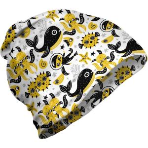 Ambesonne unisex-adult mens Beanie(Earth Yellow Black and White)