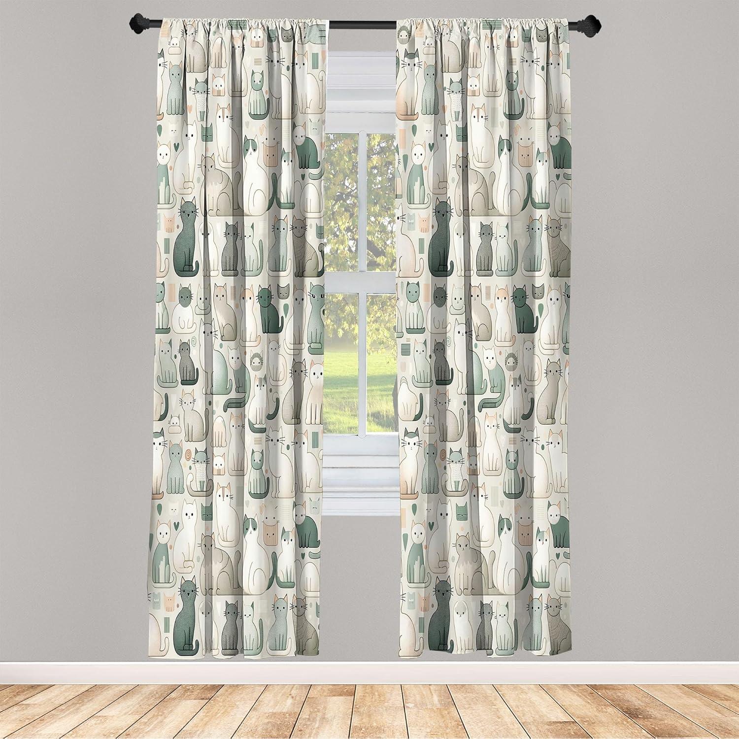 imageAmbesonne Cats Curtains Cartoon Illustration of Delicate Kitten World with Muted Colors Modern Window Treatments 2 Panel Set for Living Room Bedroom Pair of 28quot x 84quot Cadet Blue Pale Grey Teal