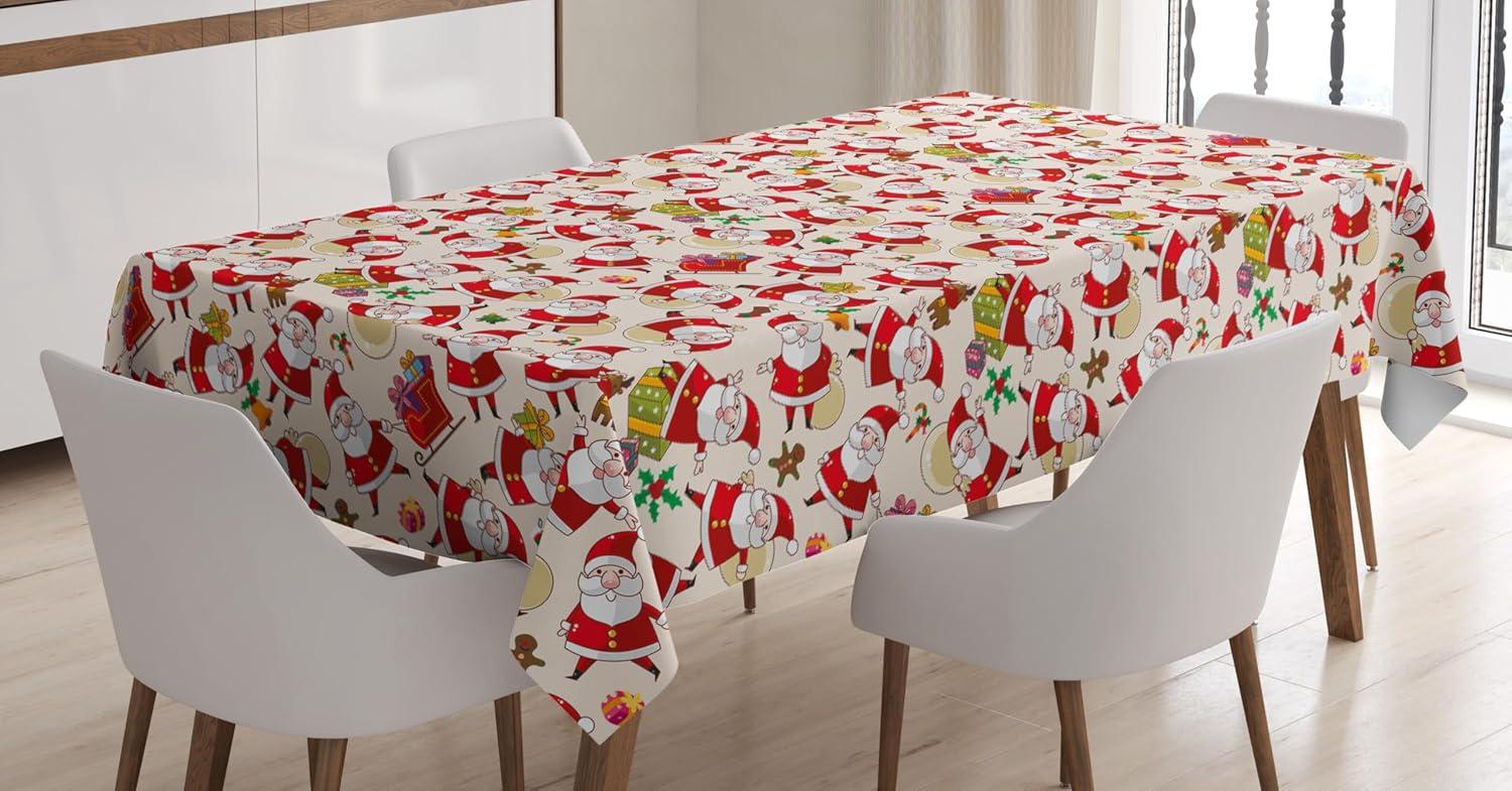 imageAmbesonne Christmas Tablecloth Cartoon Design Santa Claus Bringing Surprise Boxes Mistletoe Gingerbread Print Dining Room Kitchen Rectangular Table Cover 60quot X 84quot Pastel Colors