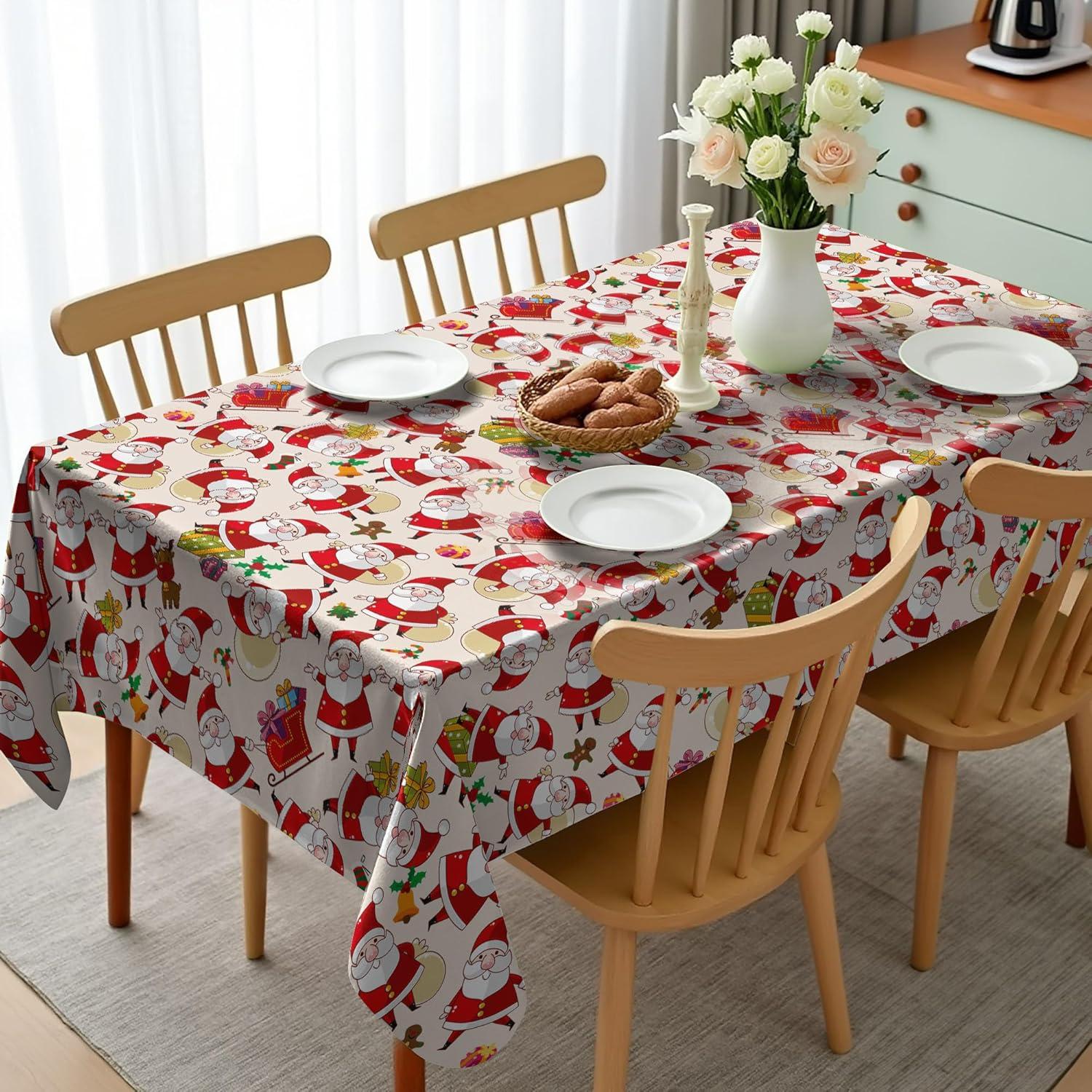 imageAmbesonne Christmas Tablecloth Cartoon Design Santa Claus Bringing Surprise Boxes Mistletoe Gingerbread Print Dining Room Kitchen Rectangular Table Cover 60quot X 84quot Pastel Colors