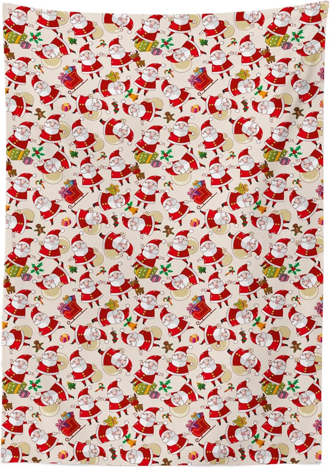 imageAmbesonne Christmas Tablecloth Cartoon Design Santa Claus Bringing Surprise Boxes Mistletoe Gingerbread Print Dining Room Kitchen Rectangular Table Cover 60quot X 84quot Pastel Colors