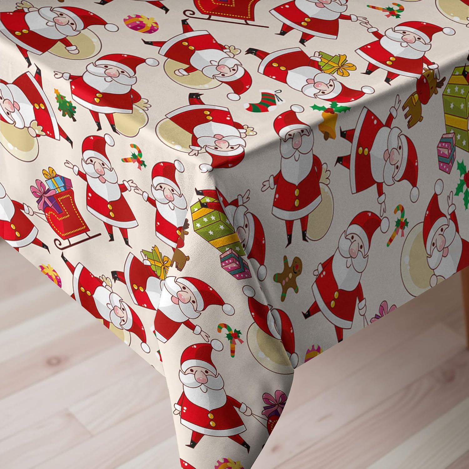 imageAmbesonne Christmas Tablecloth Cartoon Design Santa Claus Bringing Surprise Boxes Mistletoe Gingerbread Print Dining Room Kitchen Rectangular Table Cover 60quot X 84quot Pastel Colors