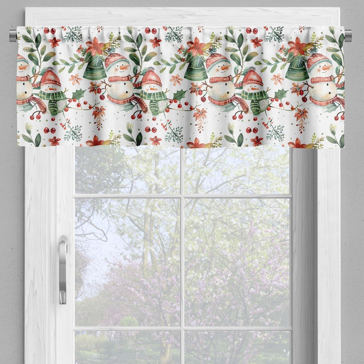 imageAmbesonne Christmas Valance and Curtain 3 pcs Set Merry Xmas Vibe with Snowmen Bells and Leaves Illustration Print Window Treatments for Kitchen Room Decor 55quot x 36quot Burgundy Tan and Vermilion
