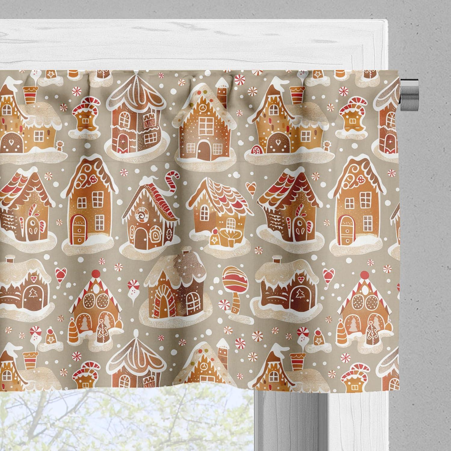 imageAmbesonne Christmas Valance and Curtain 3 pcs Set Xmas Season Theme with Ginger House and Candy Trees Cookies Illustration Window Treatments for Kitchen Room Decor 55quot x 36quot Cinnamon and Beige