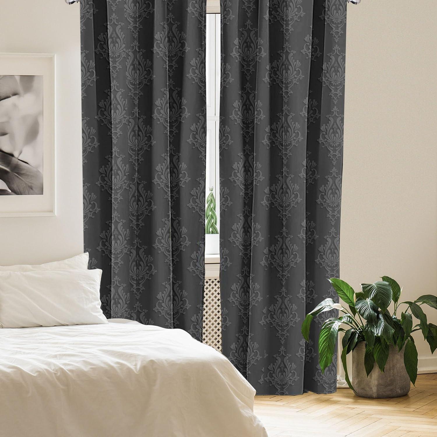 imageAmbesonne Dark Grey Curtains Antique Damask Pattern in 3D Style Classic Old Fashioned Floral Design Window Treatments 2 Panel Set for Living Room Bedroom Pair of 28quot x 95quot Charcoal Grey Dimgrey