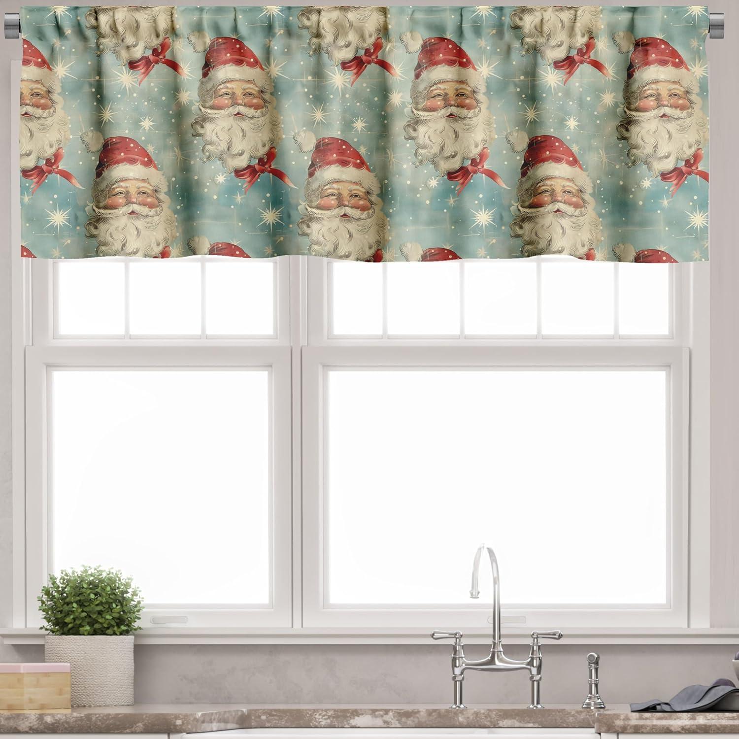 imageAmbesonne Vintage Christmas Valance and Curtain 3 pcs Set Holiday Cheery Retro Santa Claus with Nostalgic Weathered Effect Window Treatments for Kitchen Room Decor 55quot x 24quot Dark Pink Pale Blue