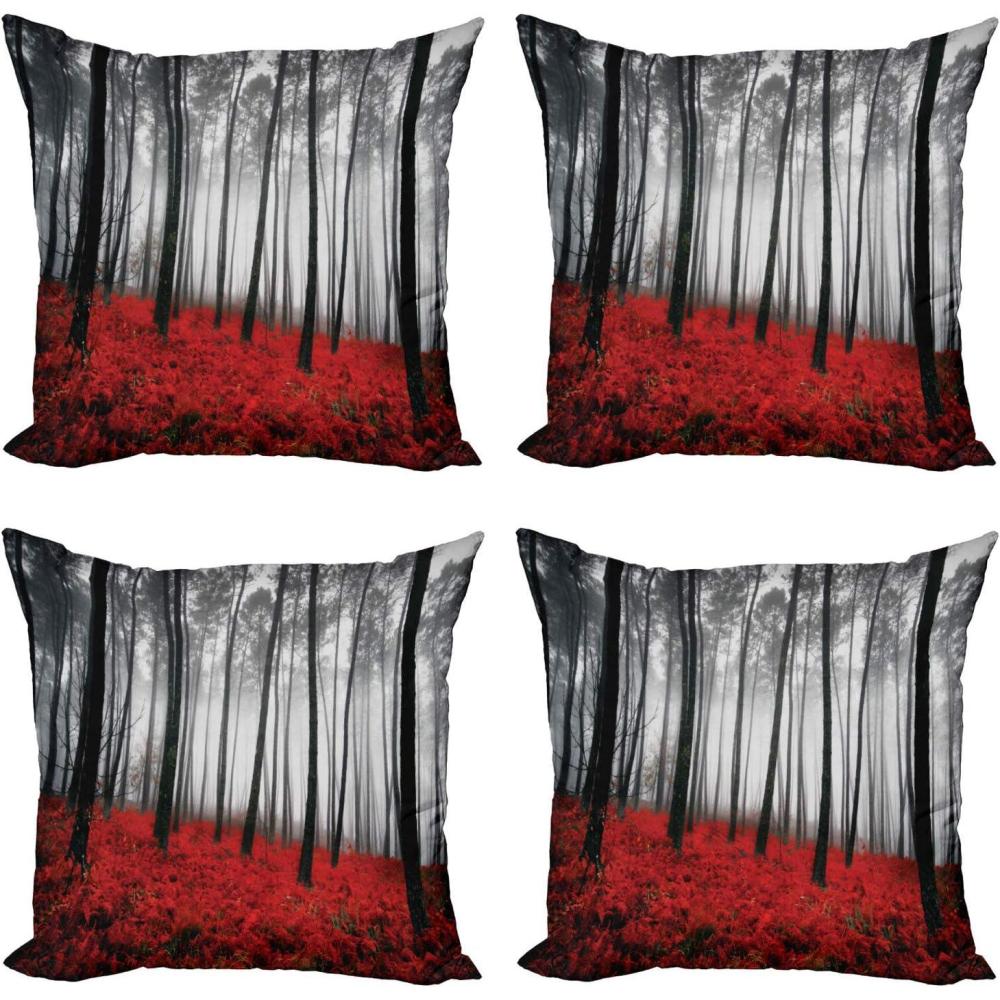 imageAmbesonne Forest Throw Pillow Cushion Case Pack of 4 Mystical Fantasy Woodland Under Heavy Fog Tall Trees Bushes Contrast Colors Modern Accent DoubleSided Digital Printing 20quot Black Red Pale Grey20