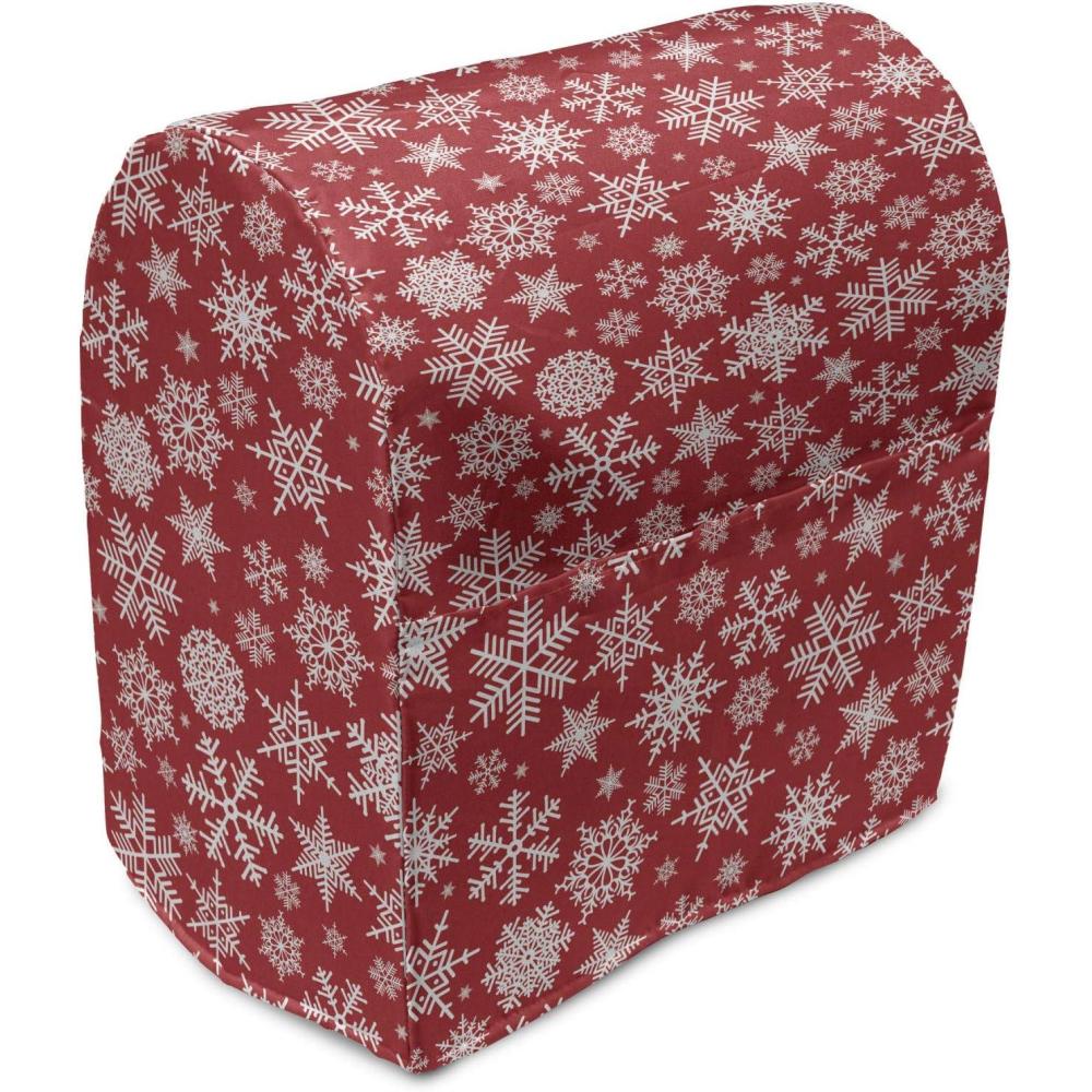 imageAmbesonne Holiday Stand Mixer Cover Various Different Snowflakes with Rich Details Christmas Season in Wintertime Kitchen Appliance Organizer Bag Cover with Pockets 68 Quarts White RedWhite Red