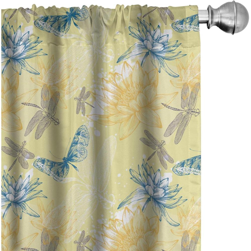 imageAmbesonne Moroccan Curtains Oriental Wavy Curvy Pattern with Spring Nature Inspired Retro Style Art Motifs Window Treatments 2 Panel Set for Living Room Bedroom Pair of 28quot x 63quot Ruby OrangePale Yellow Blue
