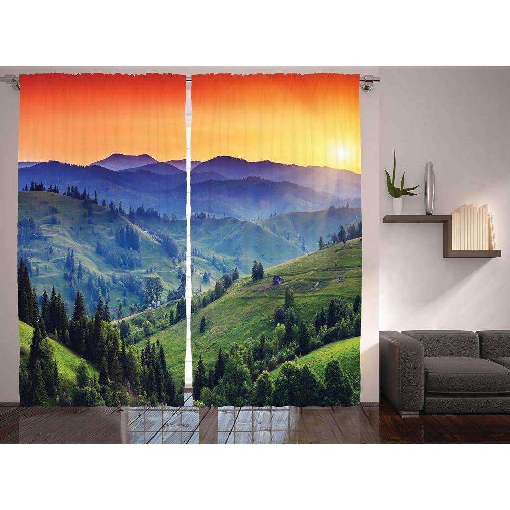 imageAmbesonne Night Sky Curtains Deep Spooky Forest Branches Cosmos Galaxy Stars Clusters Astronomy View Living Room Bedroom Window Drapes 2 Panel Set 108quot X 63quot Black BlueOrange Green