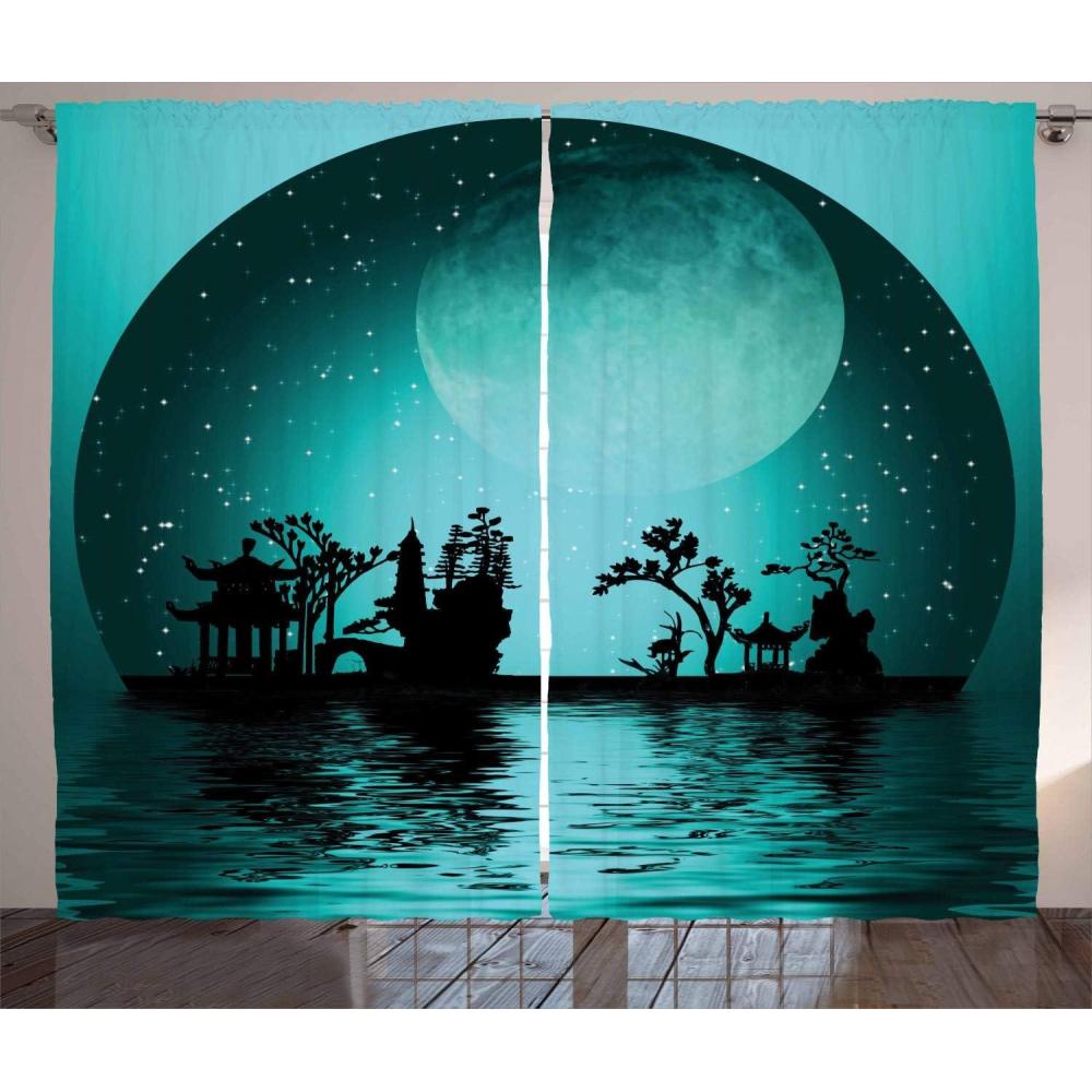 imageAmbesonne Night Sky Curtains Deep Spooky Forest Branches Cosmos Galaxy Stars Clusters Astronomy View Living Room Bedroom Window Drapes 2 Panel Set 108quot X 63quot Black BlueBlack Aqua