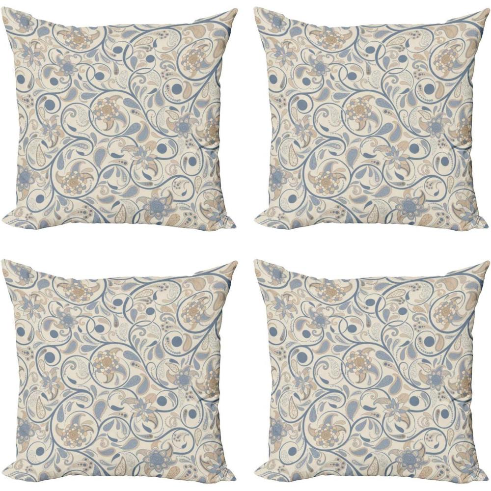 imageAmbesonne Vintage Decorative Throw Pillow Case Pack of 4 Oriental Scroll with Swirling Leaves with Eastern Design Inspirations Cushion Cover for Couch Living Room Car 16quot Beige Tan Slate Blue16 x 16 Pack of 4