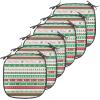 Ambesonne Christmas Chair Seating Cushion Set of 6, Xmas Accessories Stockings Candies Horse Teddy Bear on Pine, Anti-Slip Seat Padding for Kitchen & Patio, 16″x16″, Dark Green Brown and Red(Apple Green White)