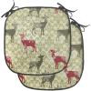 Ambesonne Christmas Chair Seating Cushion Set of 6, Xmas Accessories Stockings Candies Horse Teddy Bear on Pine, Anti-Slip Seat Padding for Kitchen & Patio, 16″x16″, Dark Green Brown and Red(Pale Green)