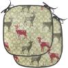 Ambesonne Christmas Chair Seating Cushion Set of 6, Xmas Accessories Stockings Candies Horse Teddy Bear on Pine, Anti-Slip Seat Padding for Kitchen & Patio, 16″x16″, Dark Green Brown and Red(Dark Green Avocado Green)