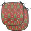 Ambesonne Christmas Chair Seating Cushion Set of 6, Xmas Accessories Stockings Candies Horse Teddy Bear on Pine, Anti-Slip Seat Padding for Kitchen & Patio, 16″x16″, Dark Green Brown and Red(Olive Green White)